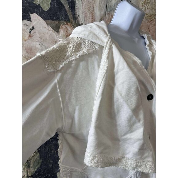 New Free People Float On Cardi Hooded Crochet Lace Sweatshirt Button Ivory S - Picture 9 of 13